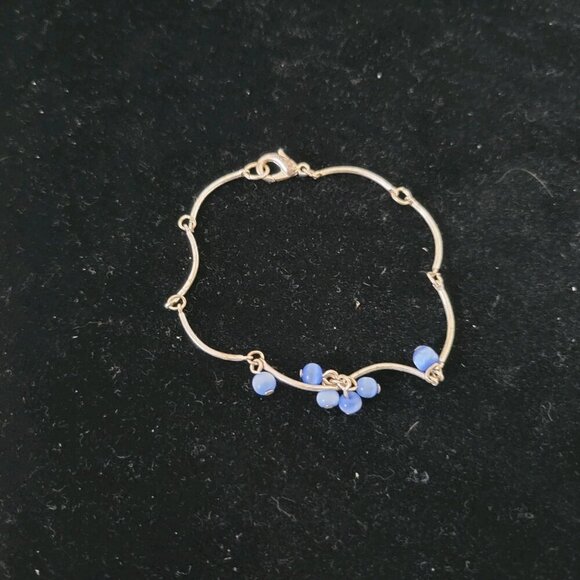 Silver Tone 7 “ Bracelet Blue Beads - Picture 2 of 2